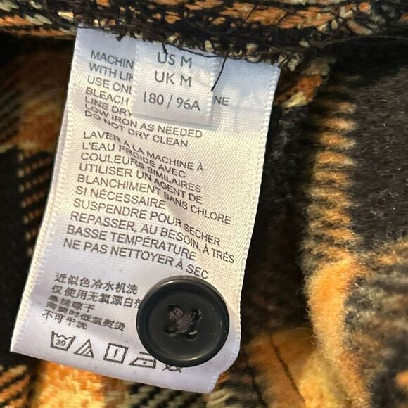 Urban Outfitters Men’s M Brushed Plaid Button-Down Overshirt Black Yellow Plaid - Picture 10 of 11
